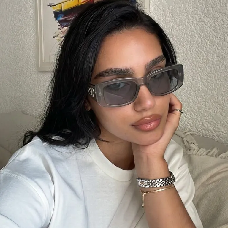 Aura Gray square sunglasses lifestyle view