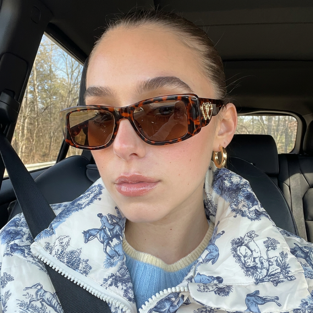 Aura Tortoise Smoke square sunglasses lifestyle view
