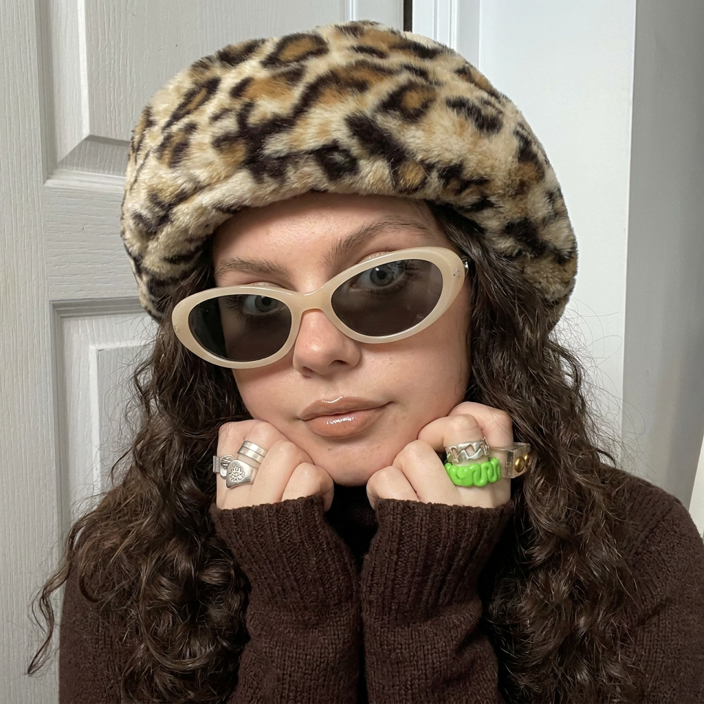 Azure Beige Smoke cat-eye sunglasses on model