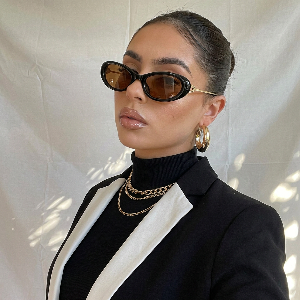 Azure Black Brown cat-eye sunglasses on model