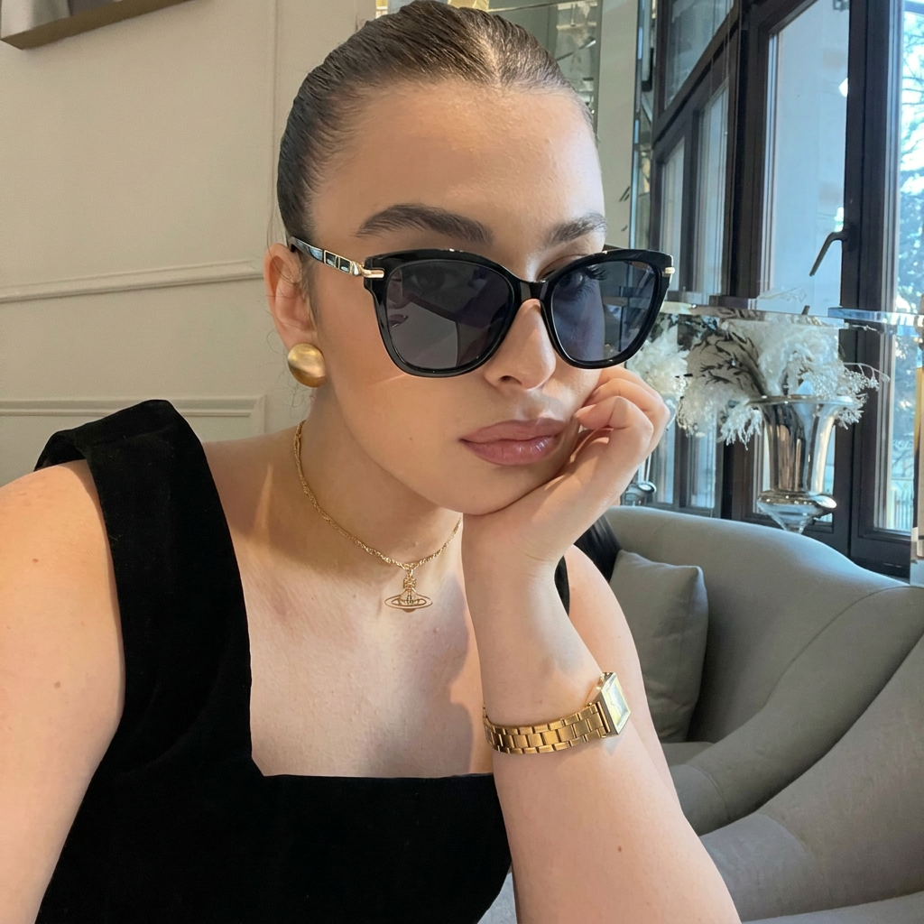 Bay Black Gold Smoke cat-eye sunglasses on model