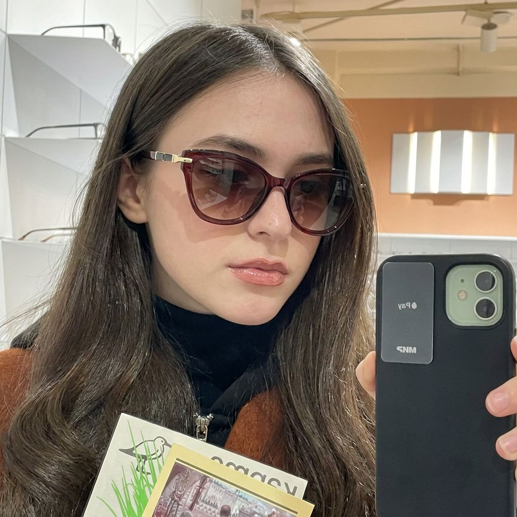 Bay Burgundy Gold Rose Gradient cat-eye sunglasses on model