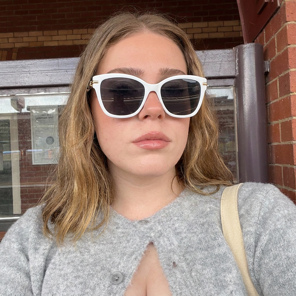 Bay White Gold Smoke cat-eye sunglasses on model