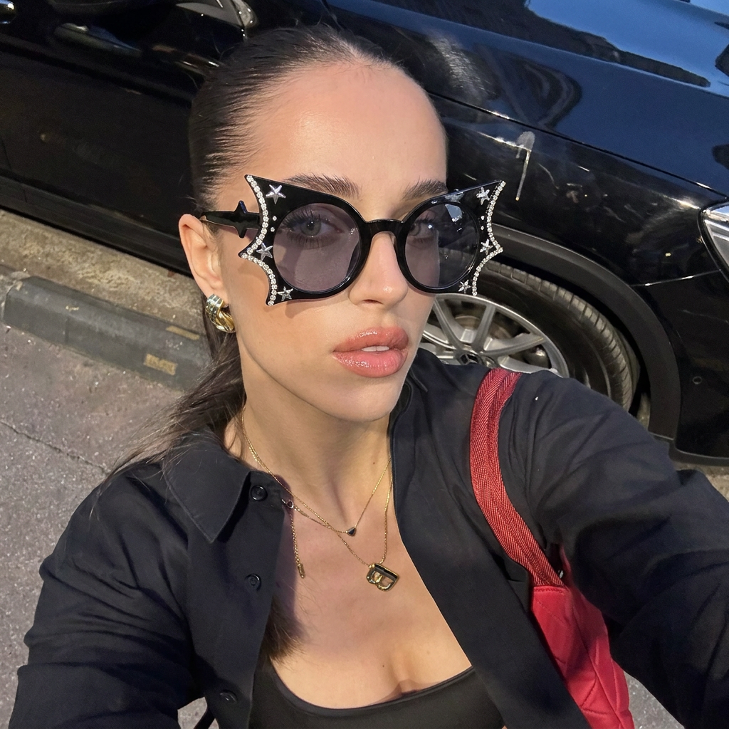 Breeze Black star cat-eye sunglasses lifestyle view