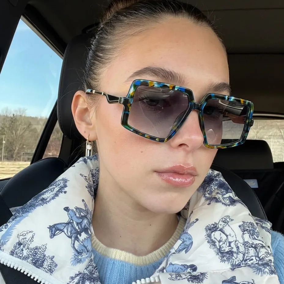 Chaos Black Blue geometric square sunglasses on model
