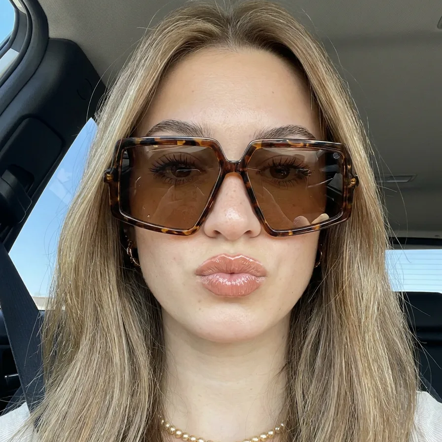 Chaos Tortoise Brown geometric square sunglasses on model