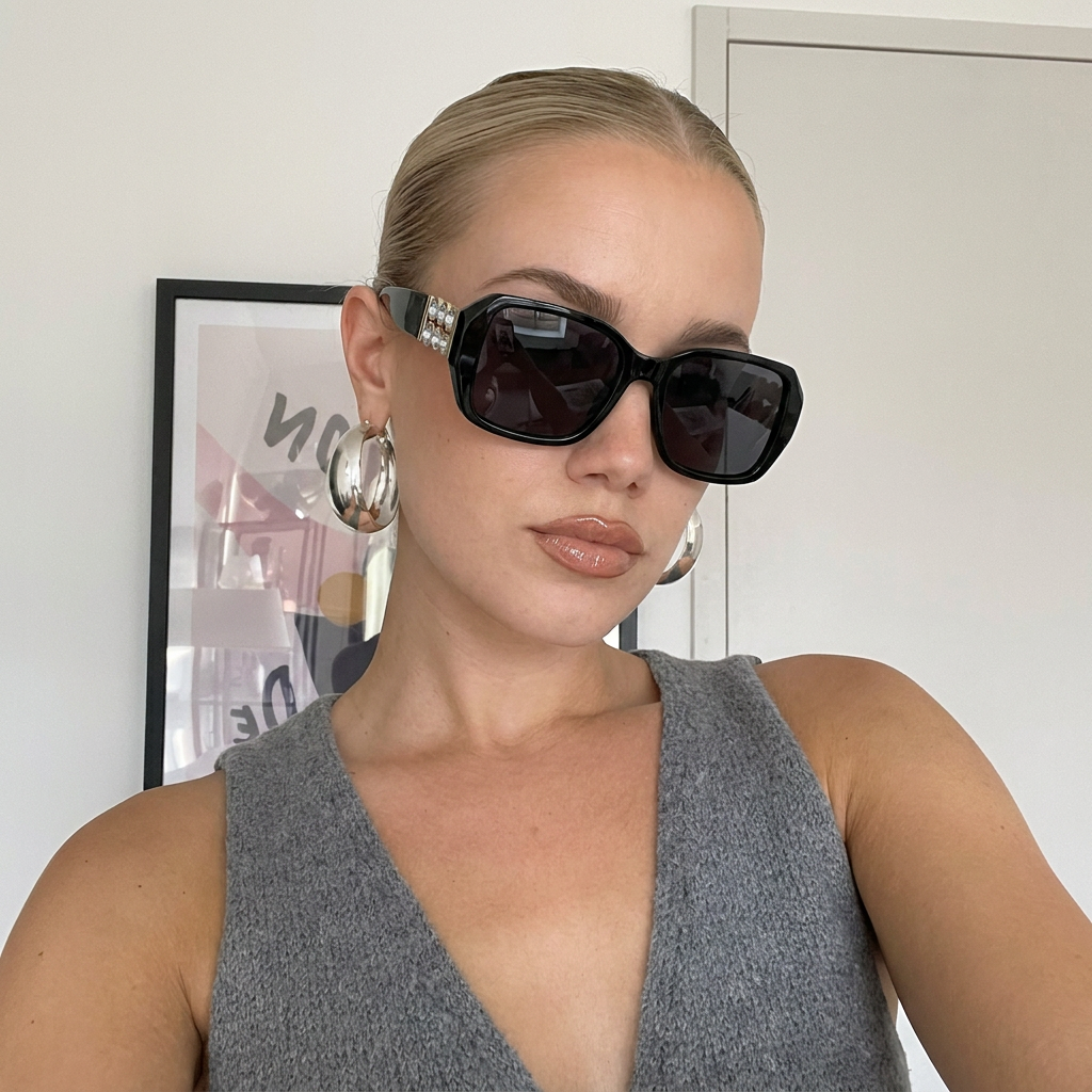 Crest Black Smoke square sunglasses on model