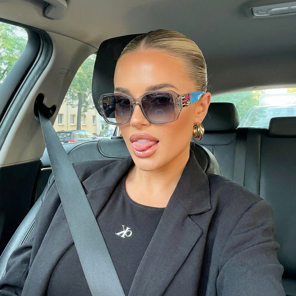 Crest Clear Gray Blue Gradient square sunglasses on model