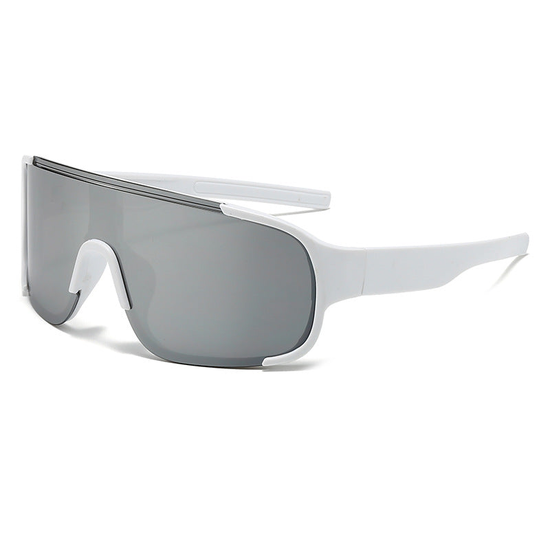 Drift oversized shield sunglasses with white frame and smoke lens