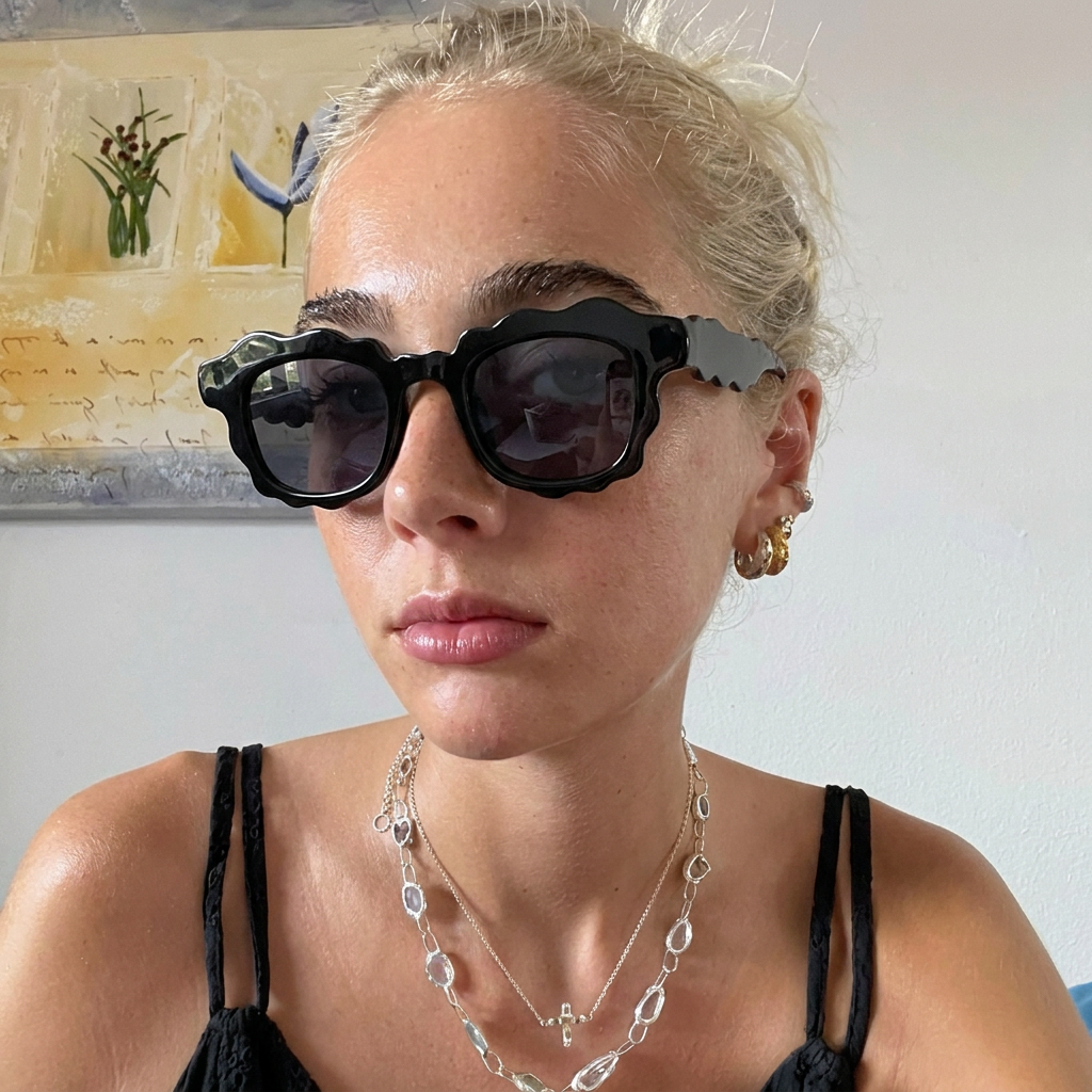 Dune Black wavy square sunglasses lifestyle view