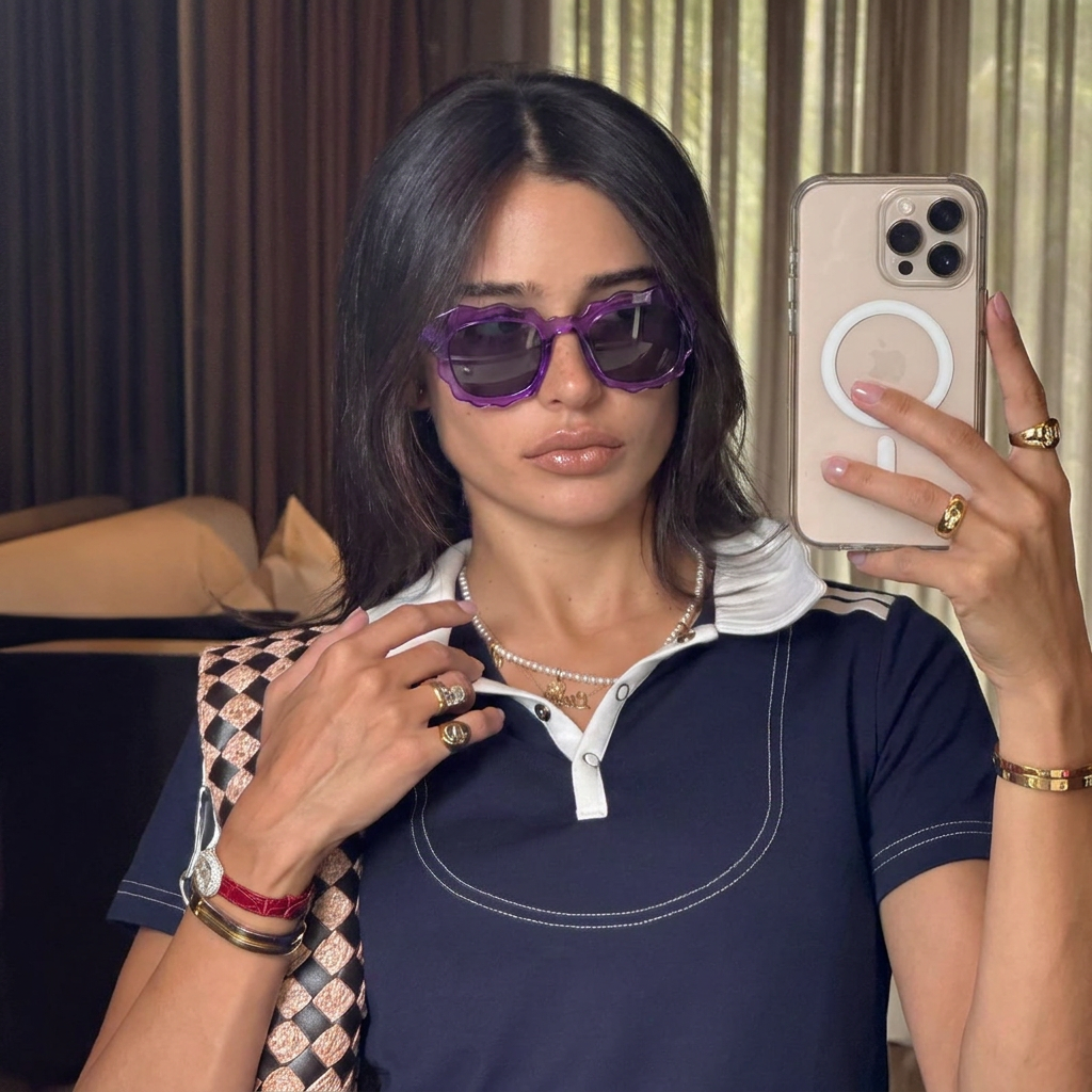 Dune Clear Purple wavy square sunglasses lifestyle view