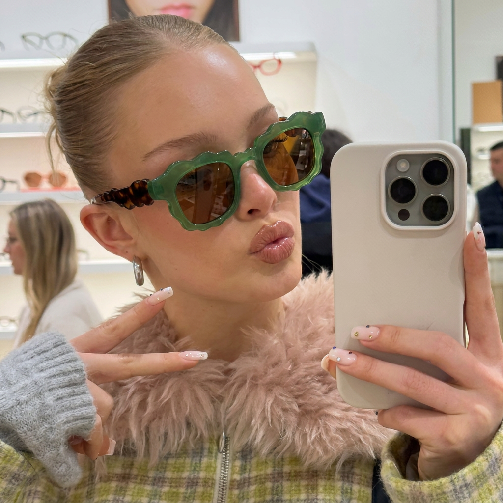 Dune Green wavy square sunglasses lifestyle view