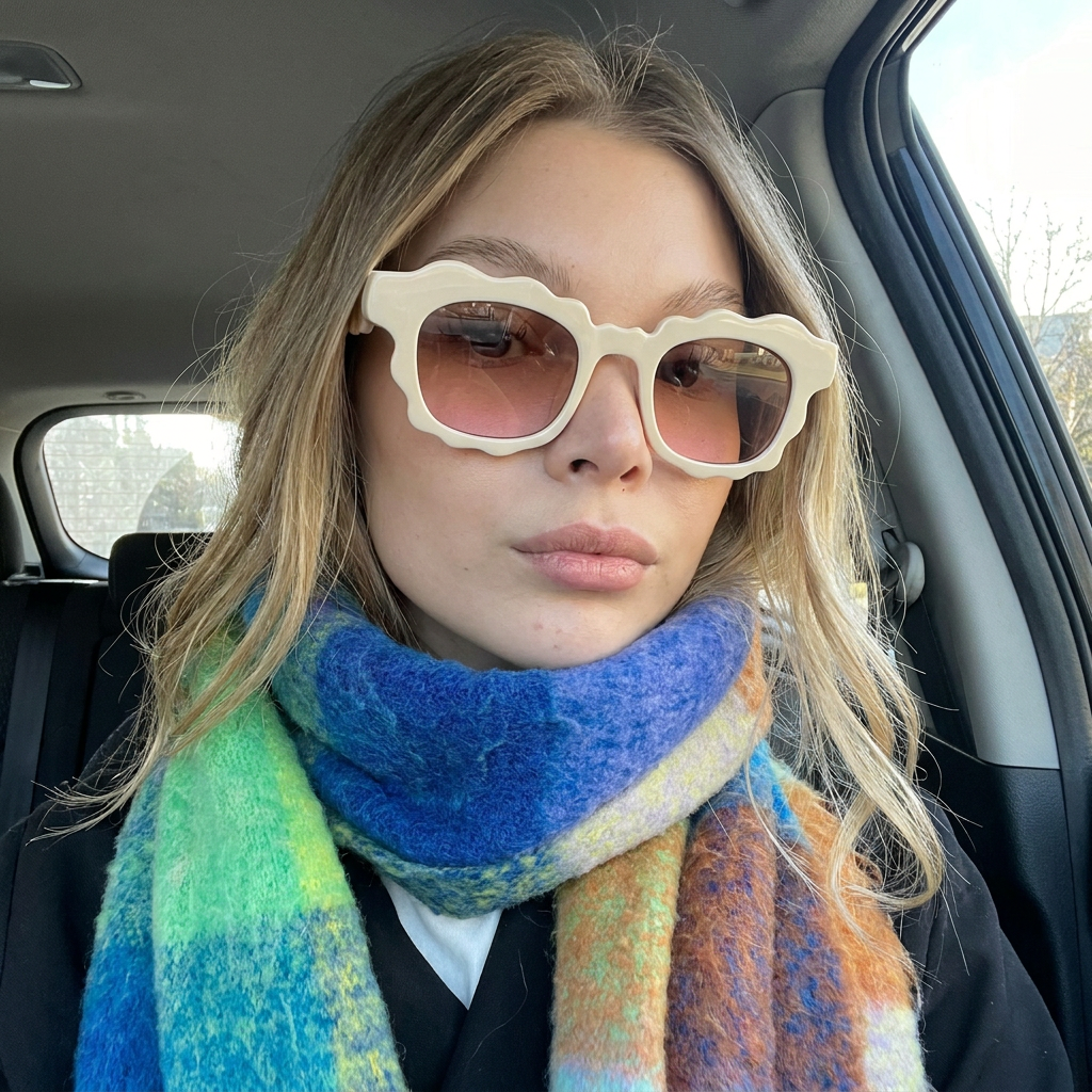 Dune Ivory wavy square sunglasses lifestyle view