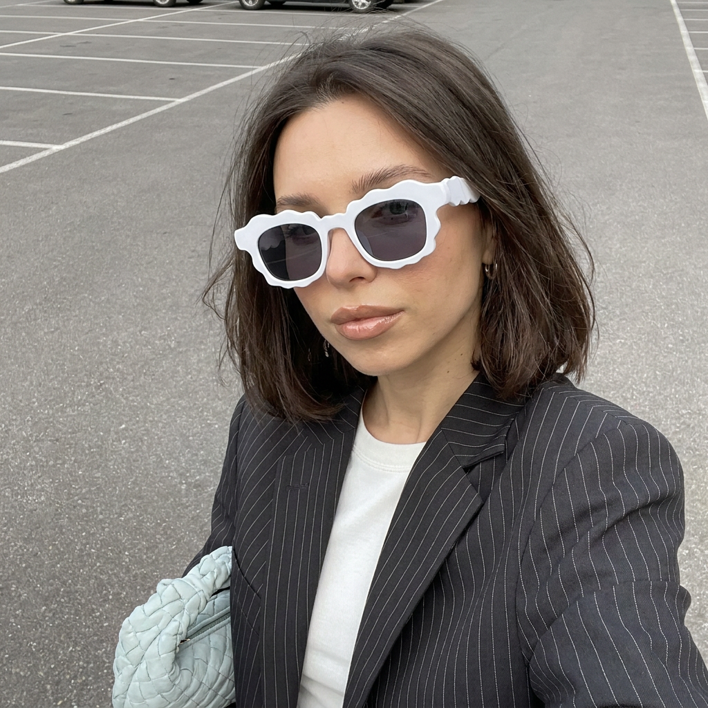 Dune White wavy square sunglasses lifestyle view