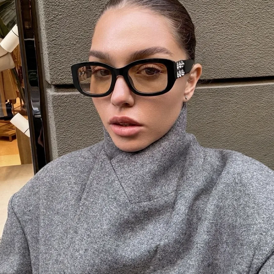 Ghost Black Blush flat rectangle sunglasses on model