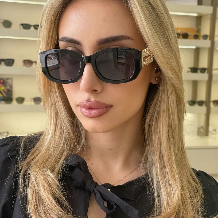 Ghost Black Smoke flat rectangle sunglasses on model