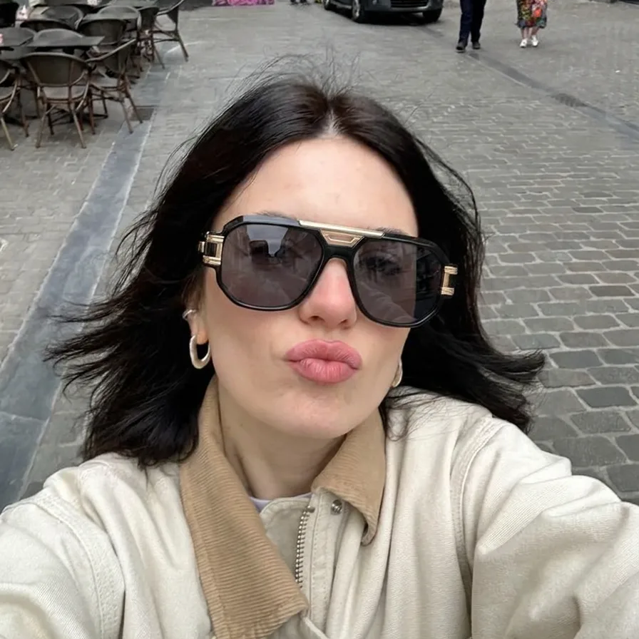 Glow Black geometric aviator sunglasses lifestyle view