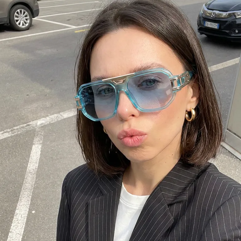 Glow Clear Blue geometric aviator sunglasses lifestyle view