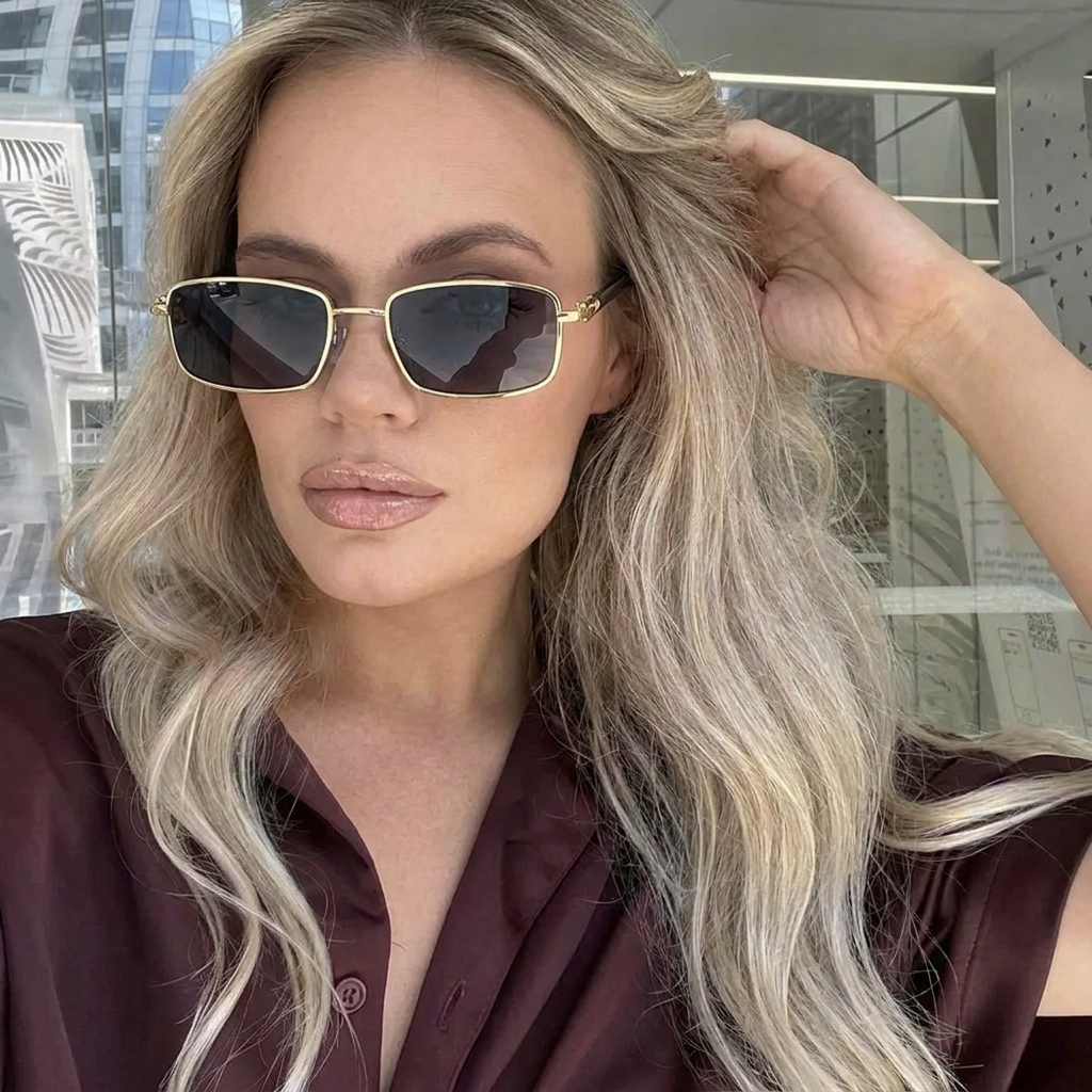 Helios Gold Blue Gradient rectangle sunglasses lifestyle view