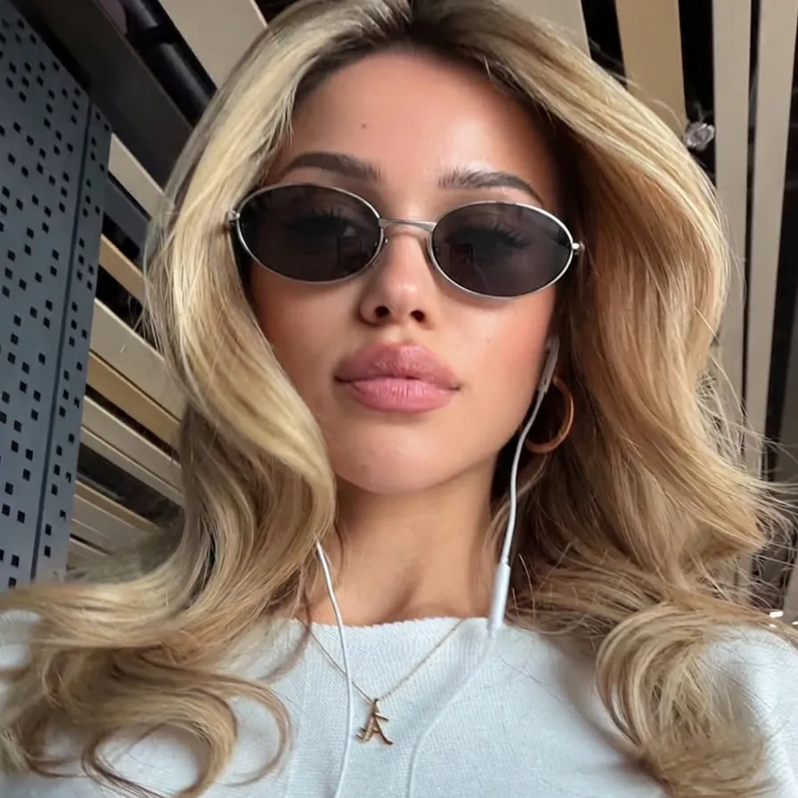 Kael Silver Smoke oval metal sunglasses on model