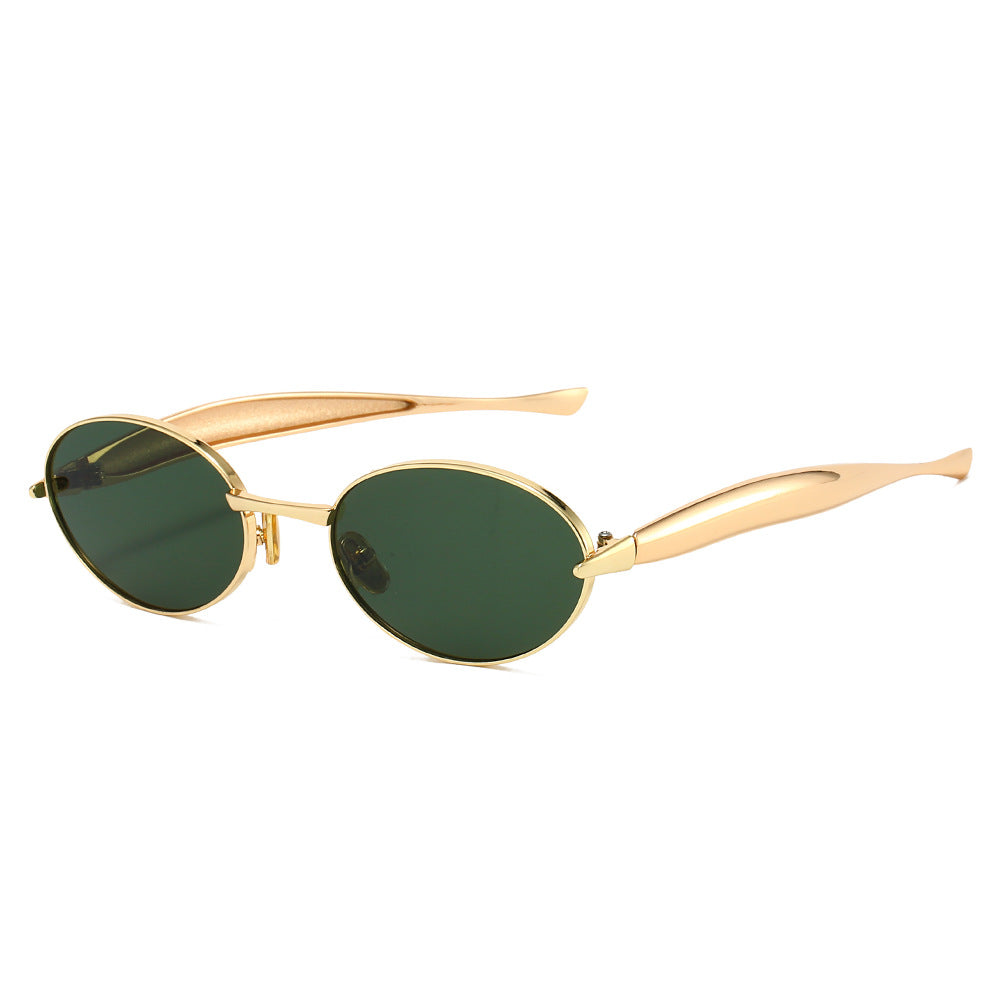 Kael oval metal sunglasses in Gold Green
