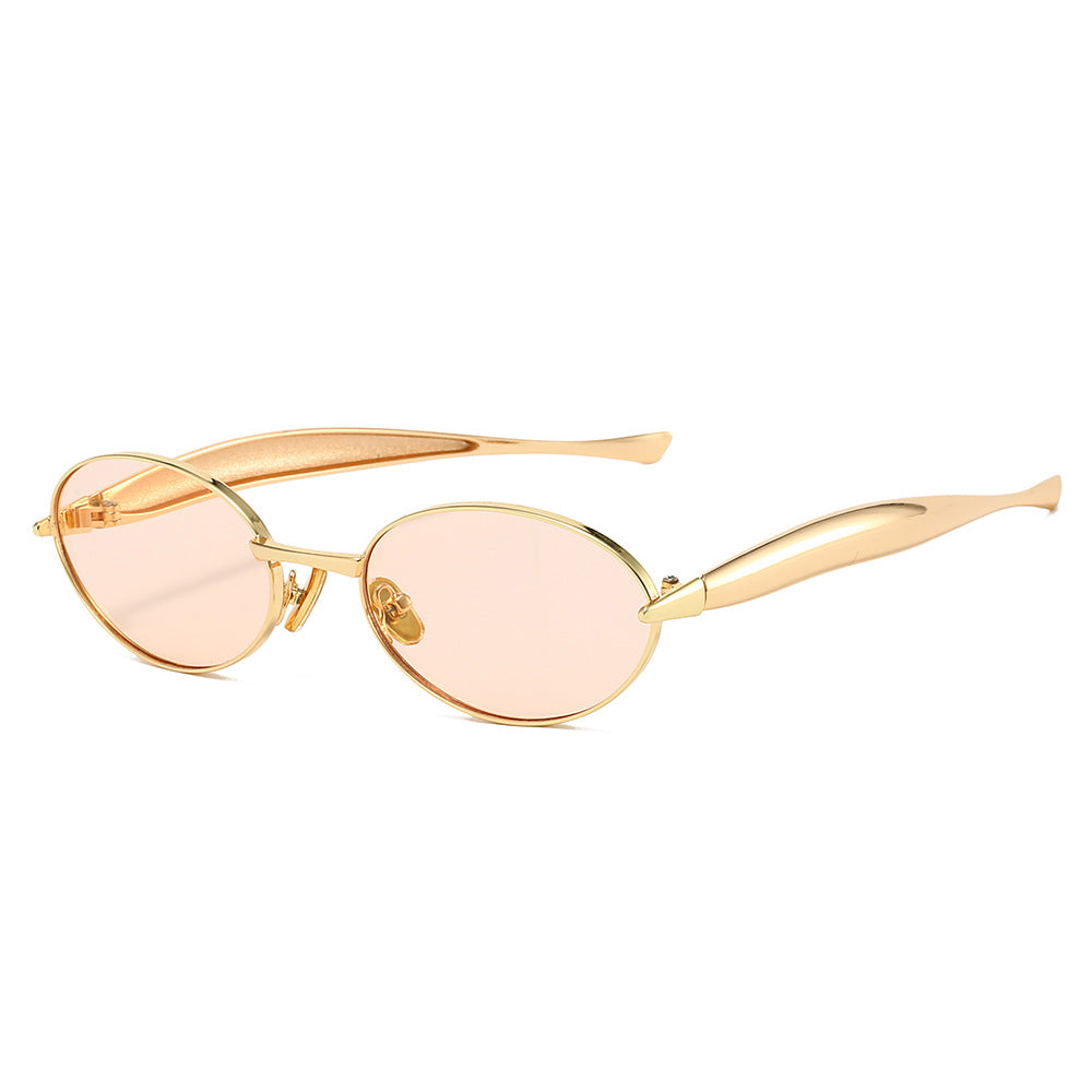 Kael oval metal sunglasses in Gold Pink