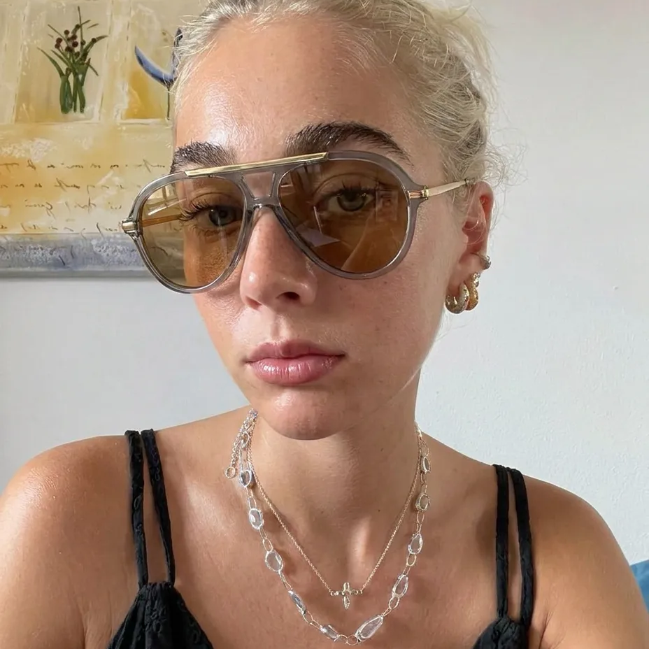 Lux Brown Gold aviator sunglasses lifestyle view