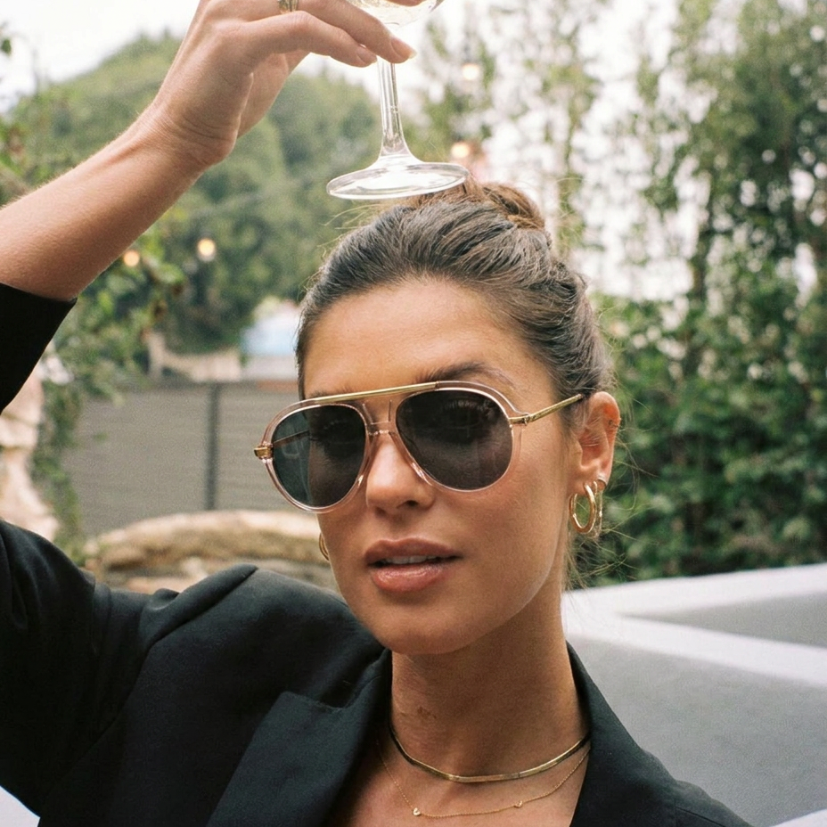Lux Pink Clear aviator sunglasses lifestyle view