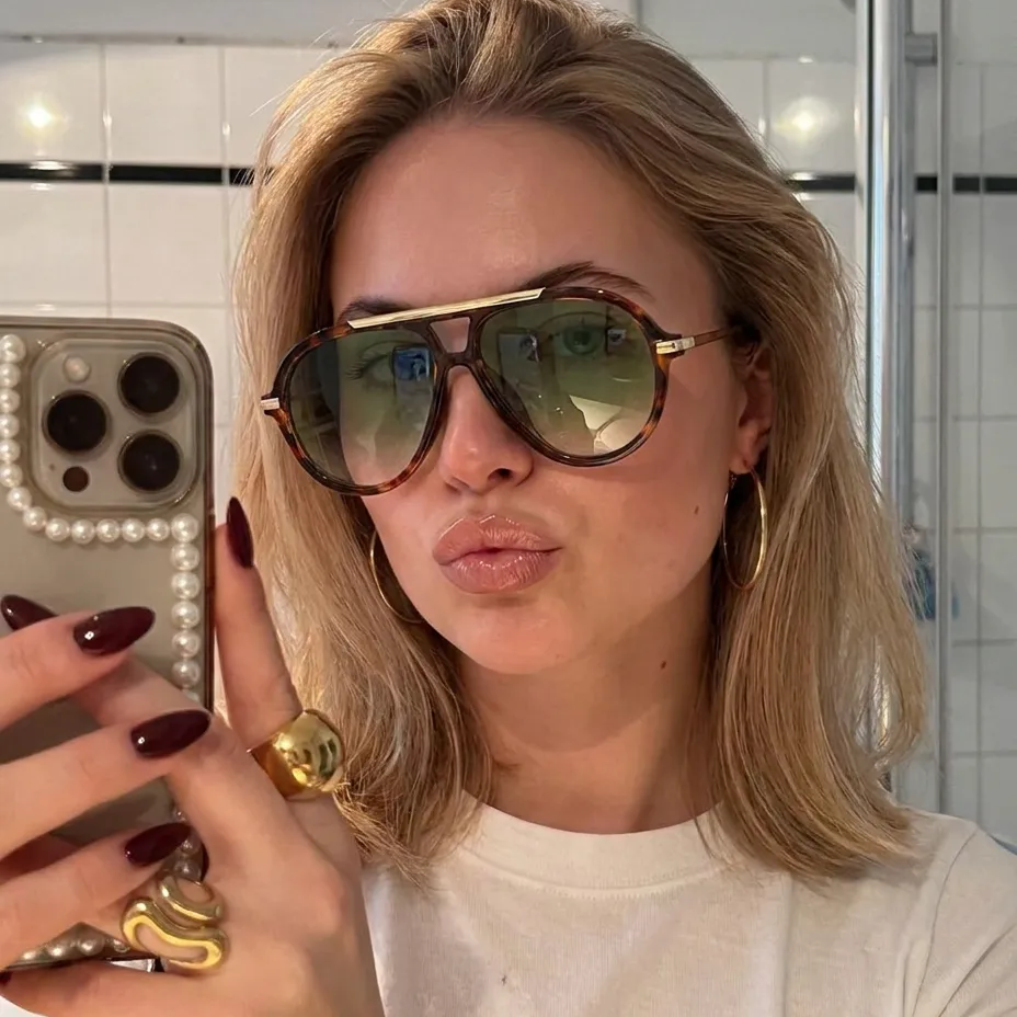 Lux Tortoise Amber aviator sunglasses lifestyle view