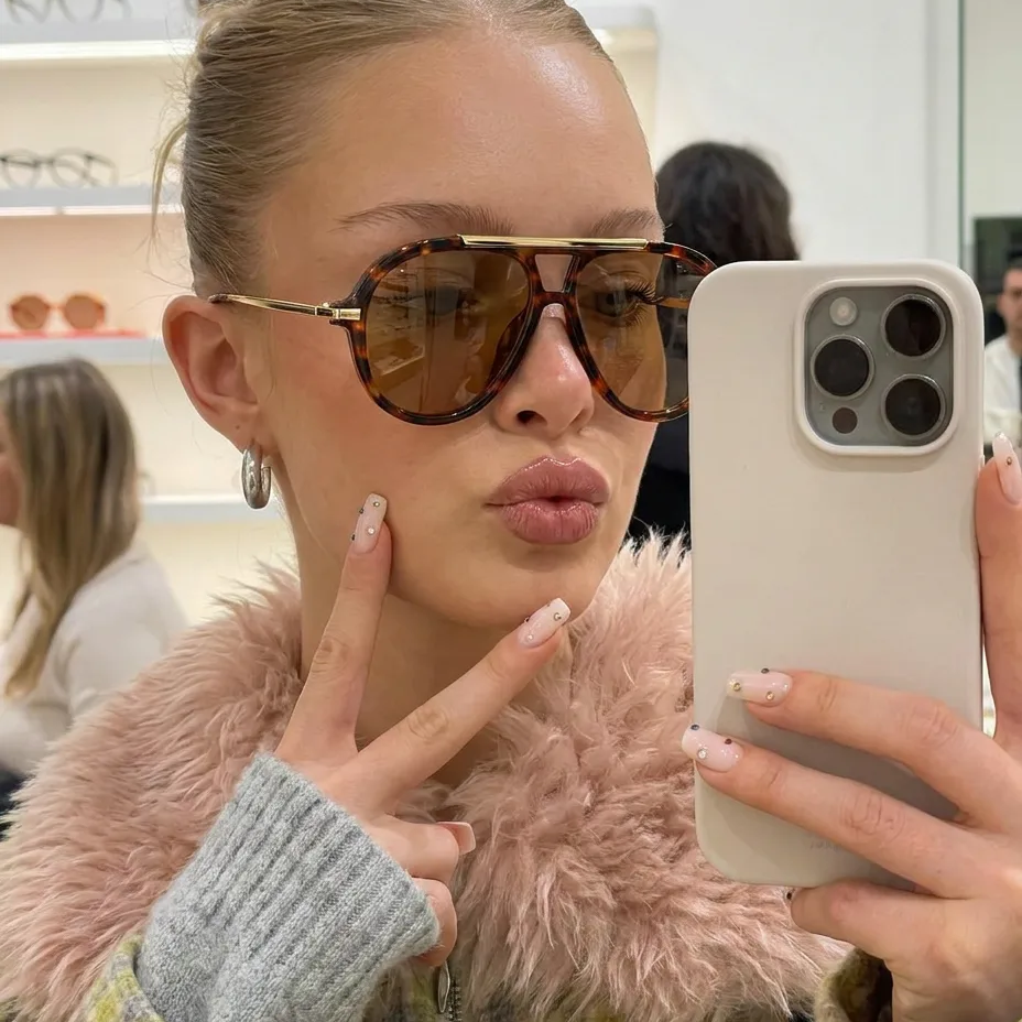 Lux Tortoise Green aviator sunglasses lifestyle view