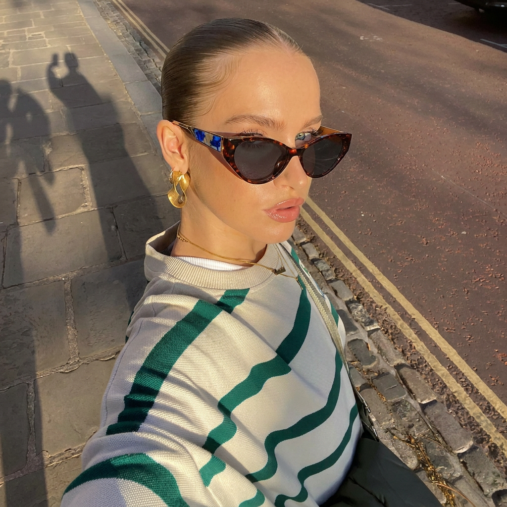 Lyra tortoise smoke cat-eye sunglasses on model