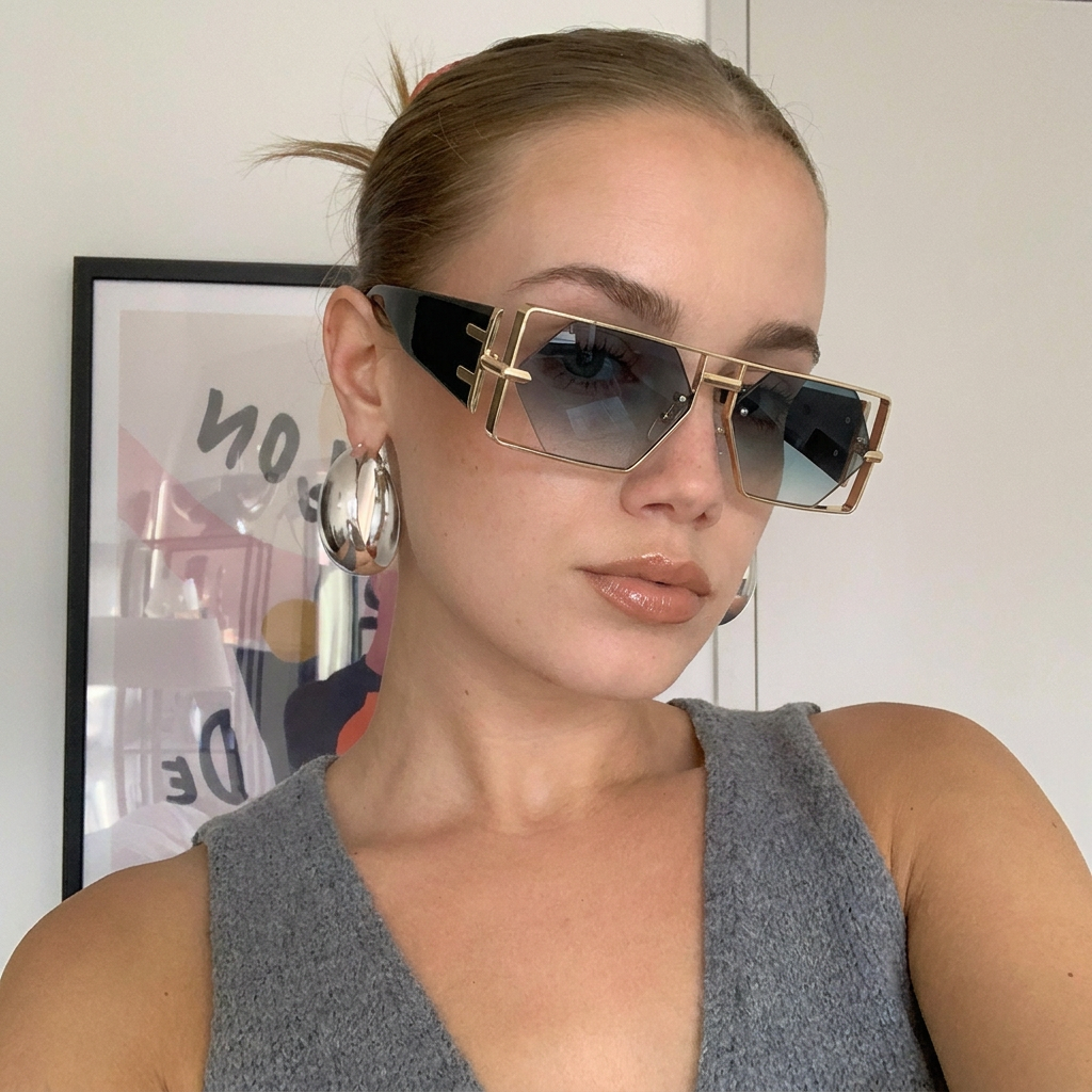 Marina Gold Blue Gradient hexagon sunglasses lifestyle view