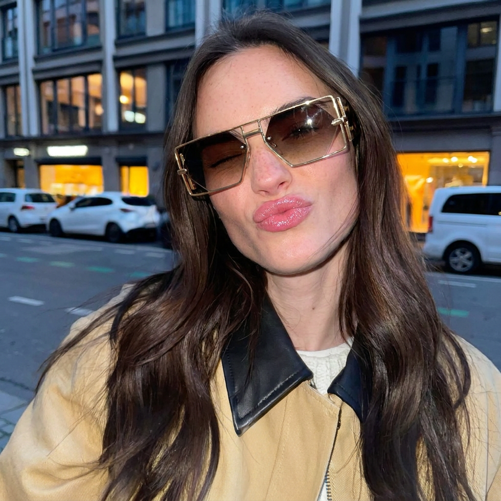 Marina Gold Brown hexagon sunglasses lifestyle view
