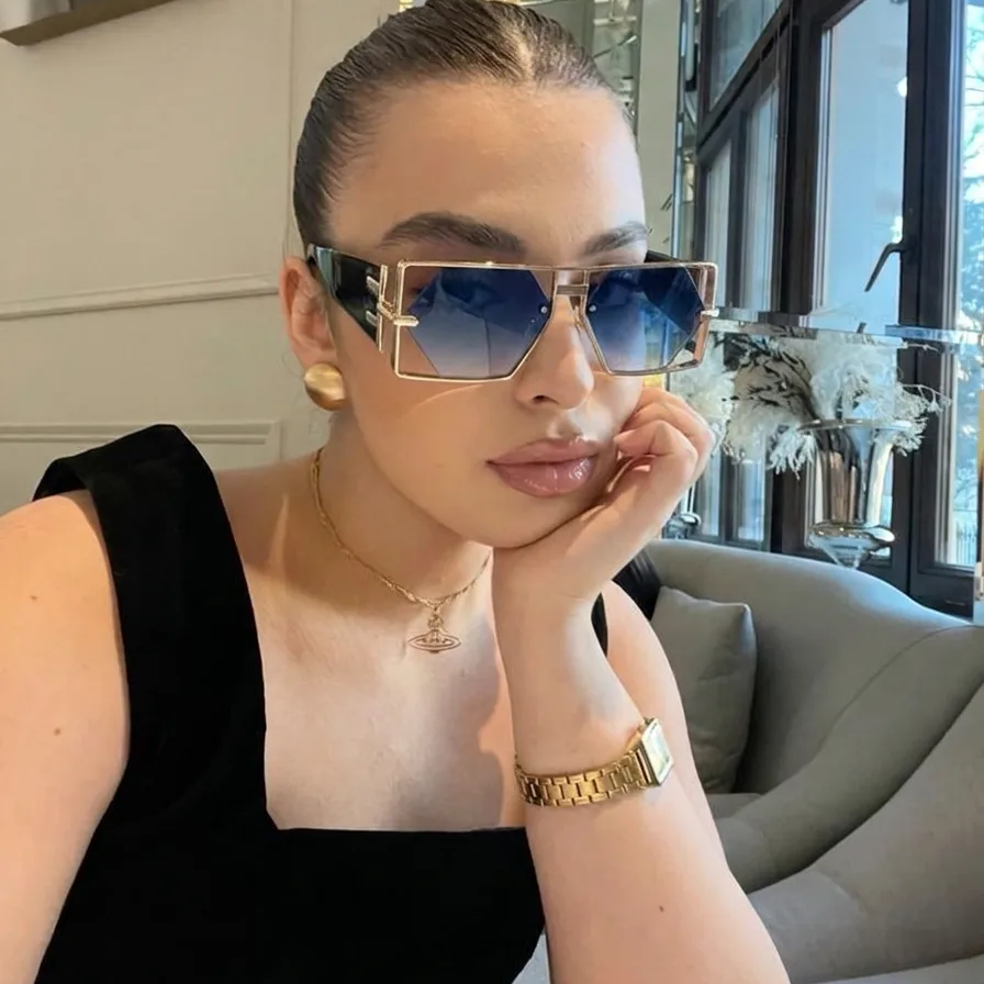 Marina Gold Smoke hexagon sunglasses lifestyle view