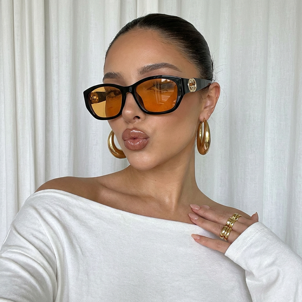Mirage Black Orange square sunglasses on model