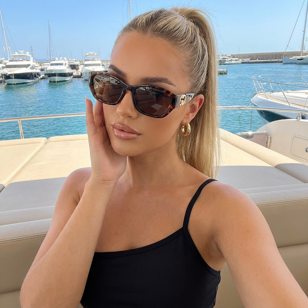 Mirage Tortoise Brown square sunglasses on model
