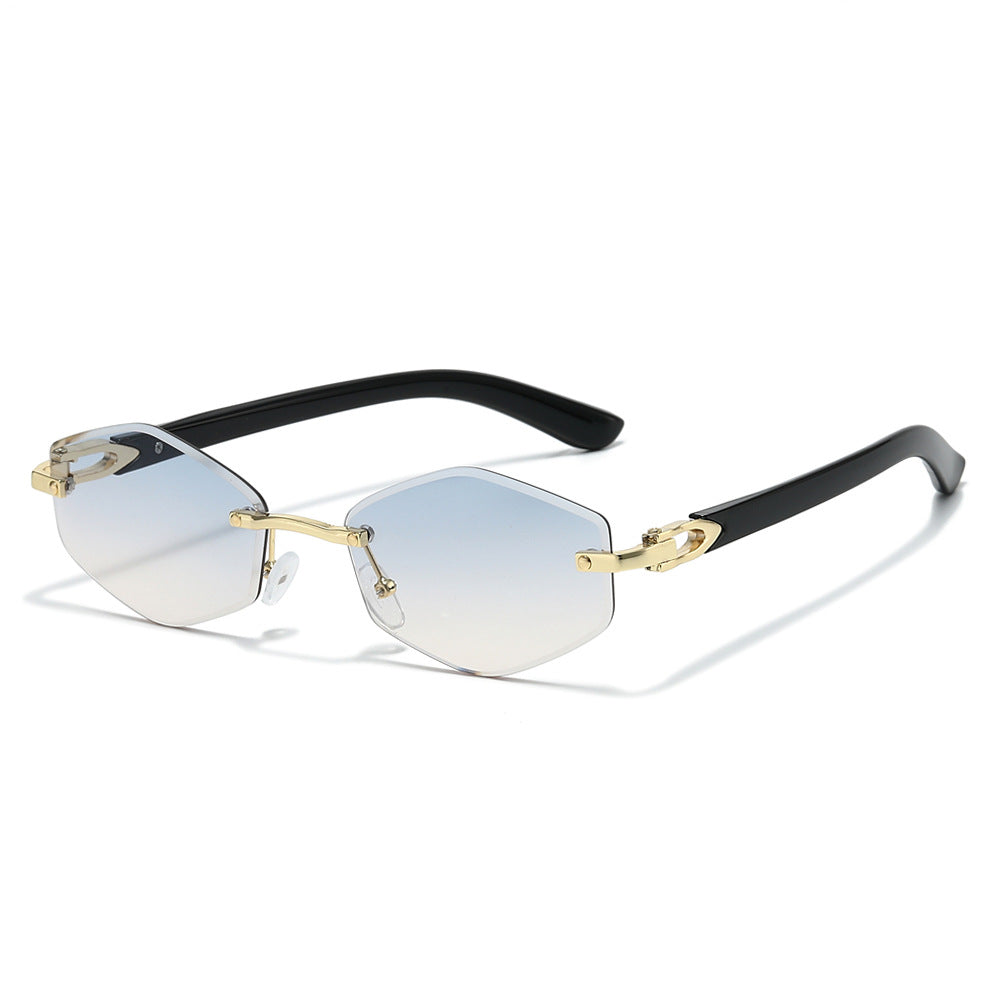Obsidian rimless polygon sunglasses in Gold Blue Gradient