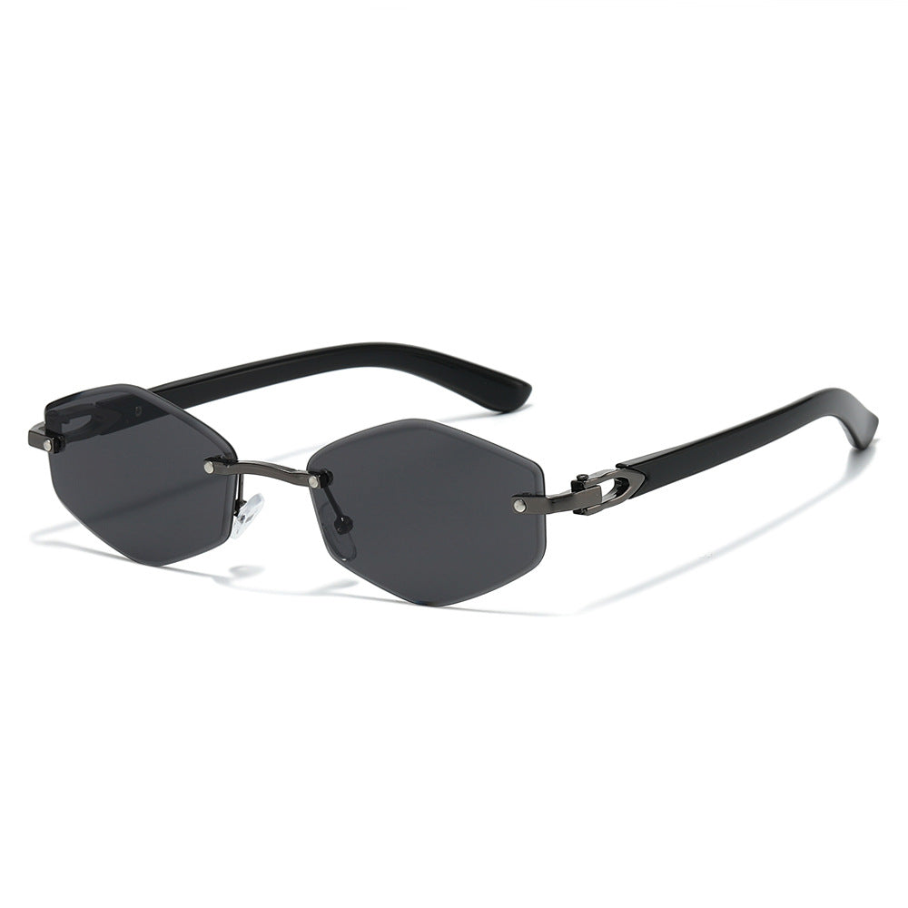 Obsidian rimless polygon sunglasses in Gunmetal Black Smoke