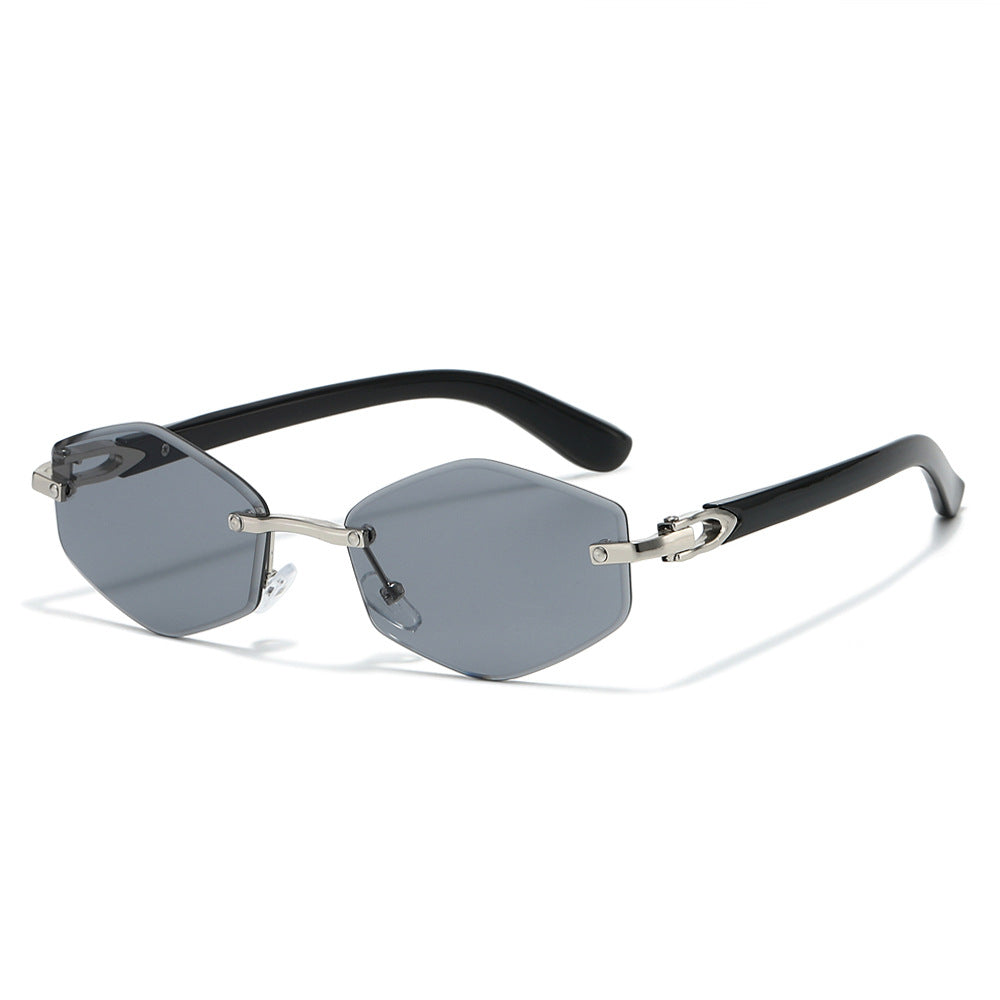 Obsidian rimless polygon sunglasses in Silver Black Smoke