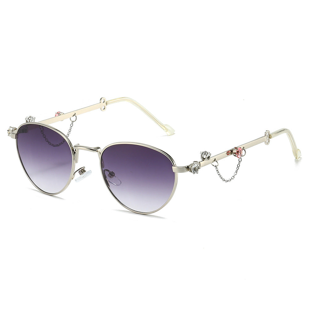 Orion round metal sunglasses in Silver Violet