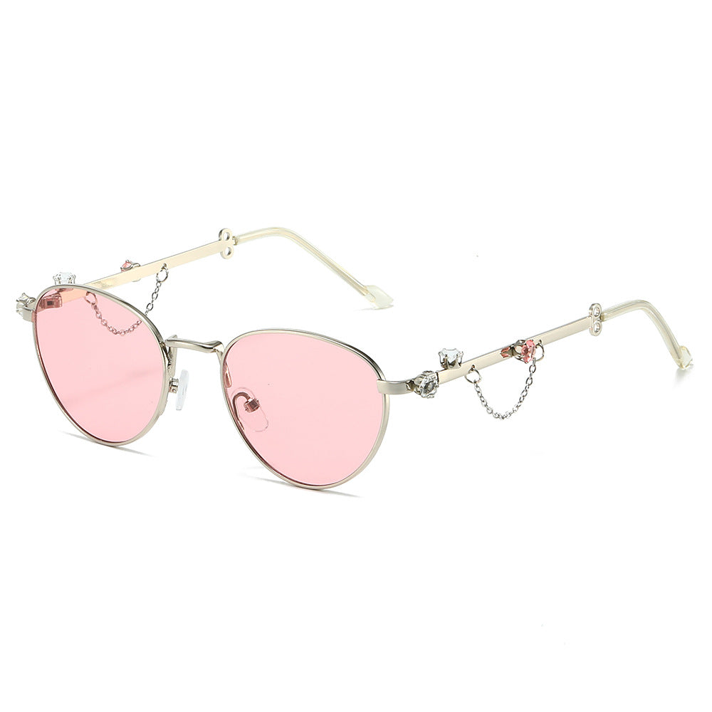 Orion round metal sunglasses in Silver Pink