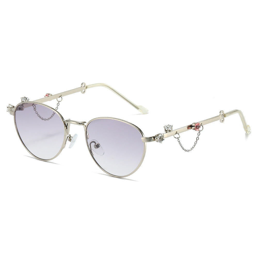 Orion round metal sunglasses in Silver Lavender