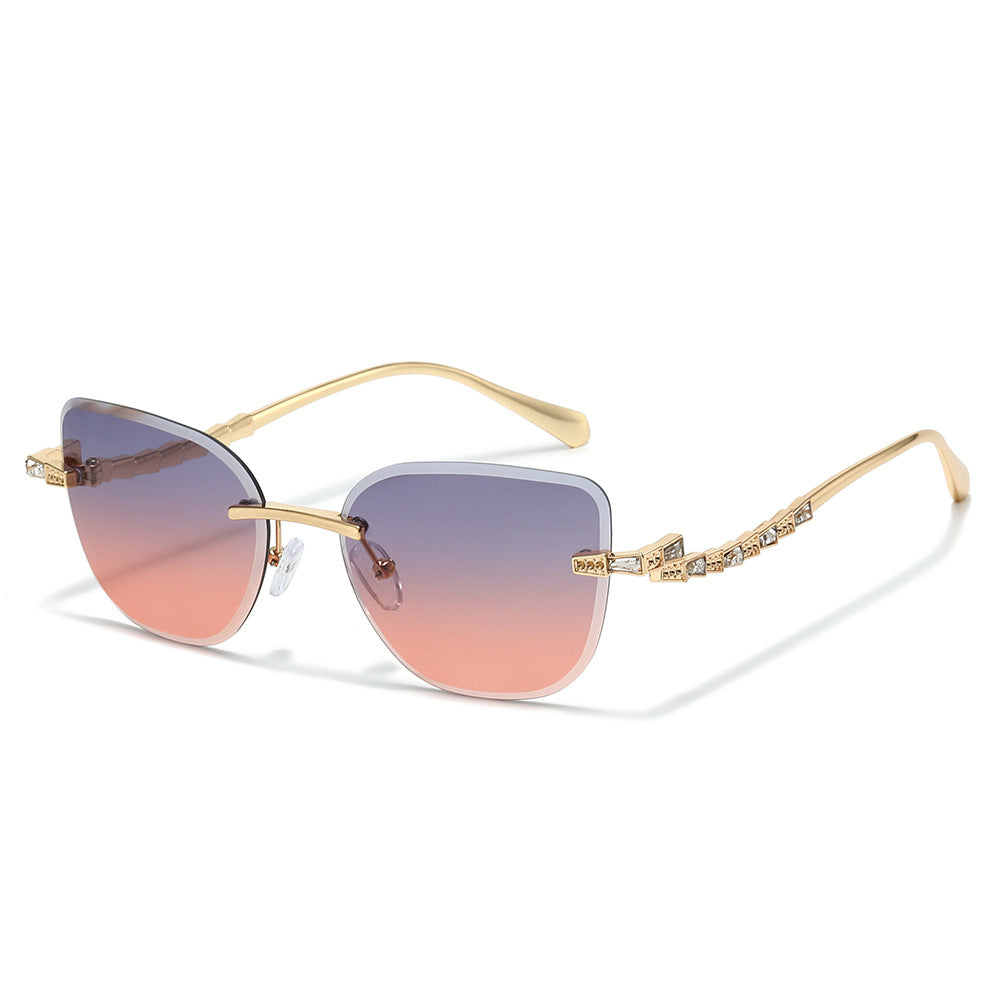 Pelican rimless cat-eye sunglasses in Gold Blue Pink Gradient