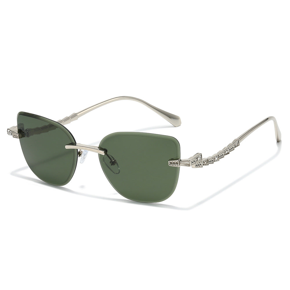 Pelican rimless cat-eye sunglasses in Silver Green