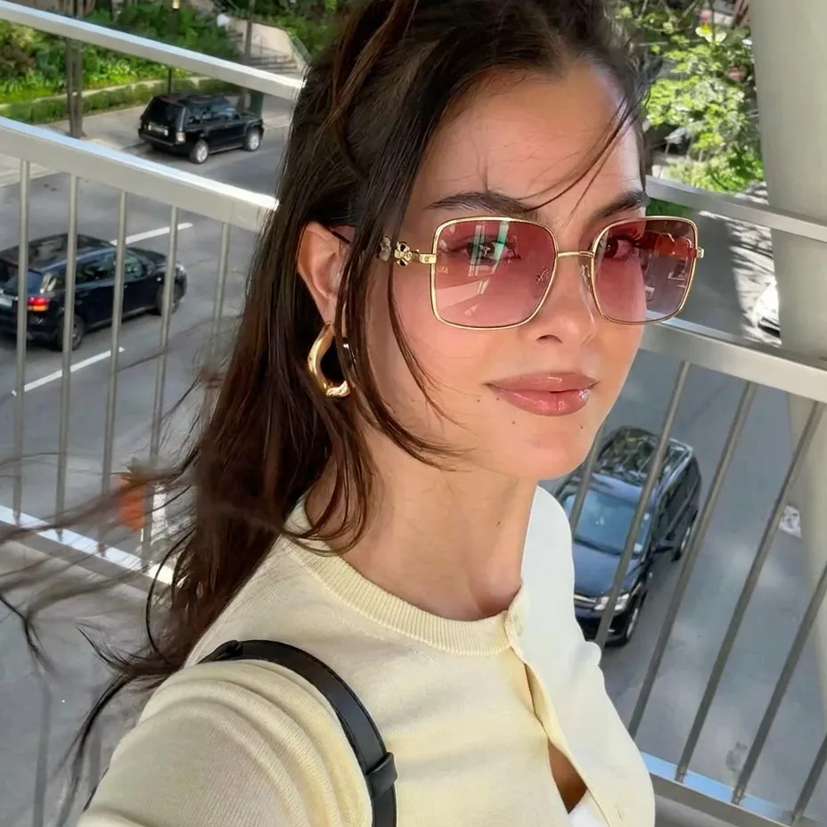 Phoenix Gold Green square sunglasses lifestyle view