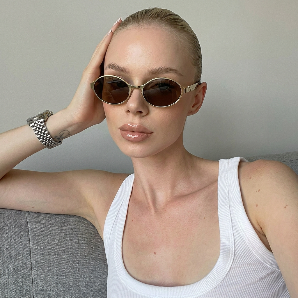 Presto Gold Smoke oval sunglasses on model
