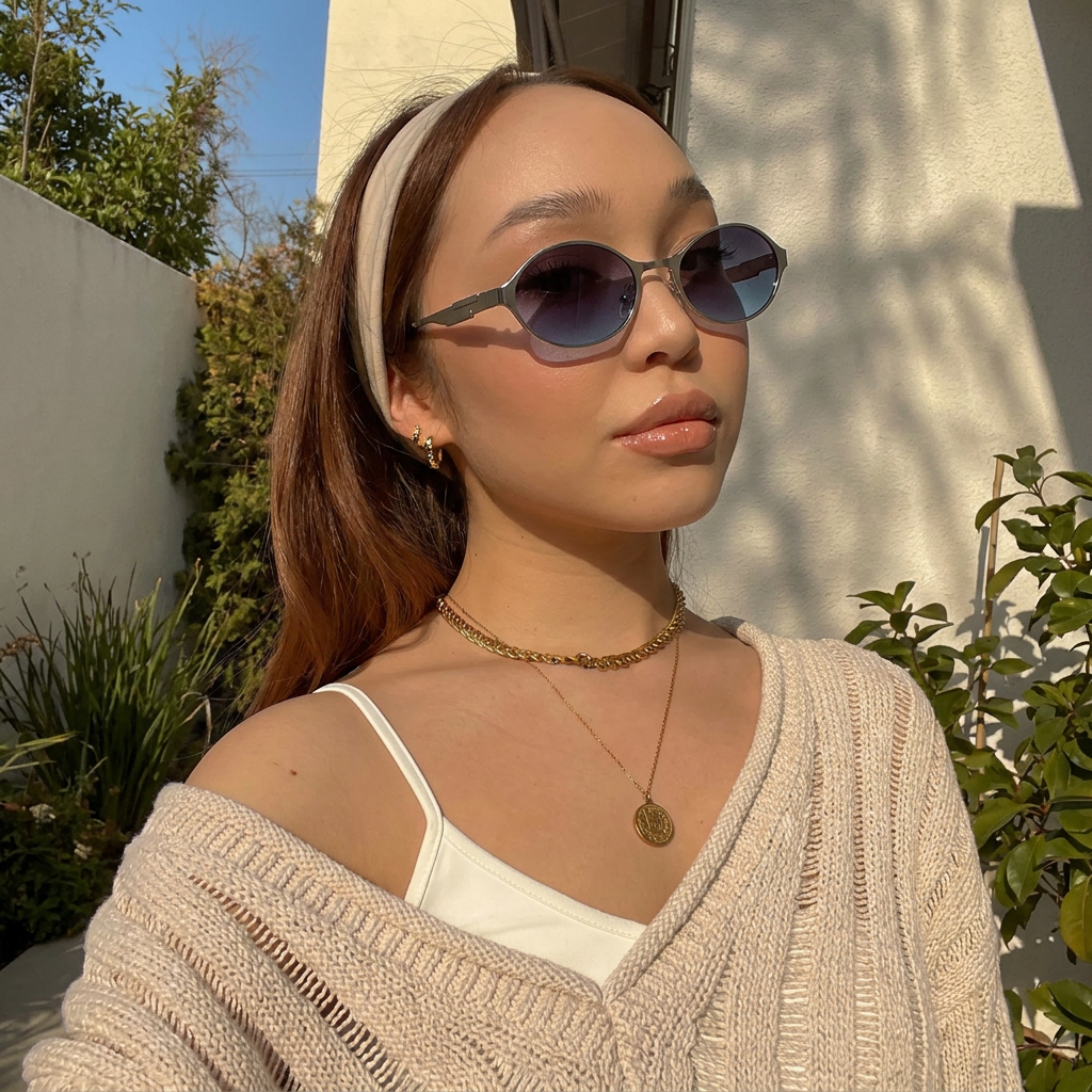 Presto Silver Blue Gradient oval sunglasses on model