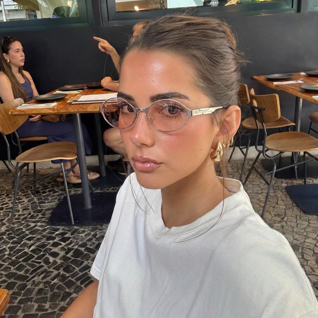 Presto Silver Rose oval sunglasses on model