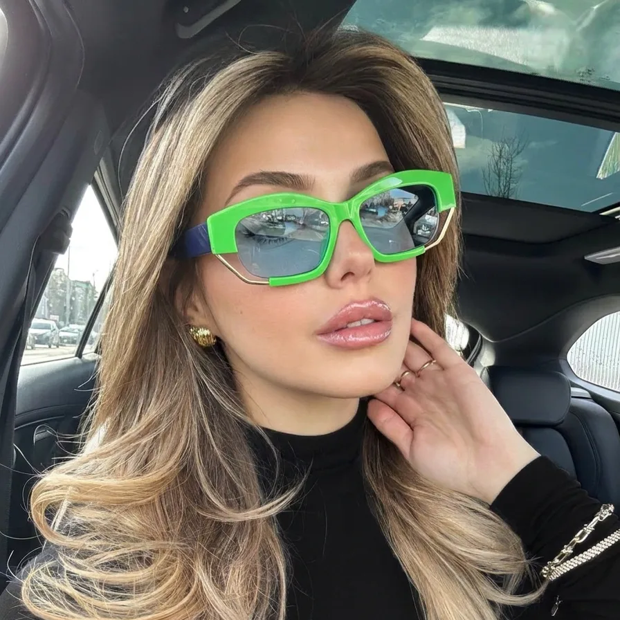 Prism Green Blue geometric square sunglasses on model