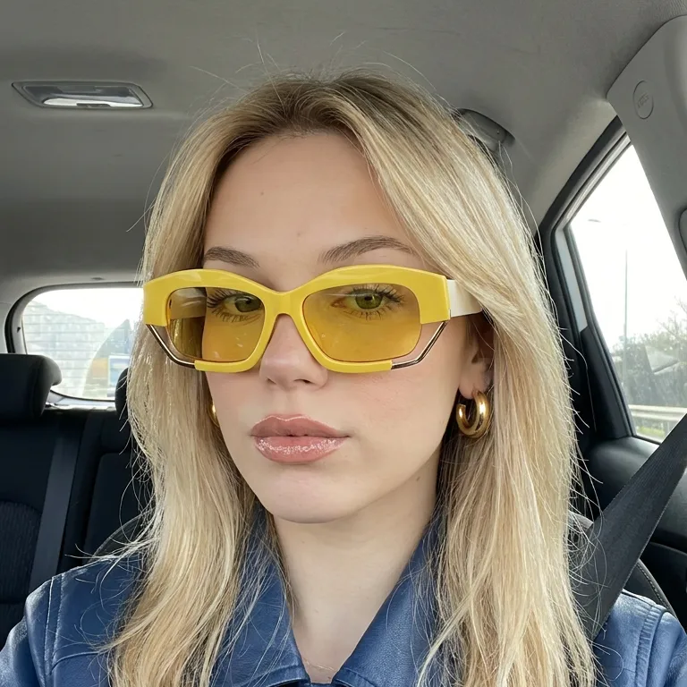 Prism Yellow Cream geometric square sunglasses on model